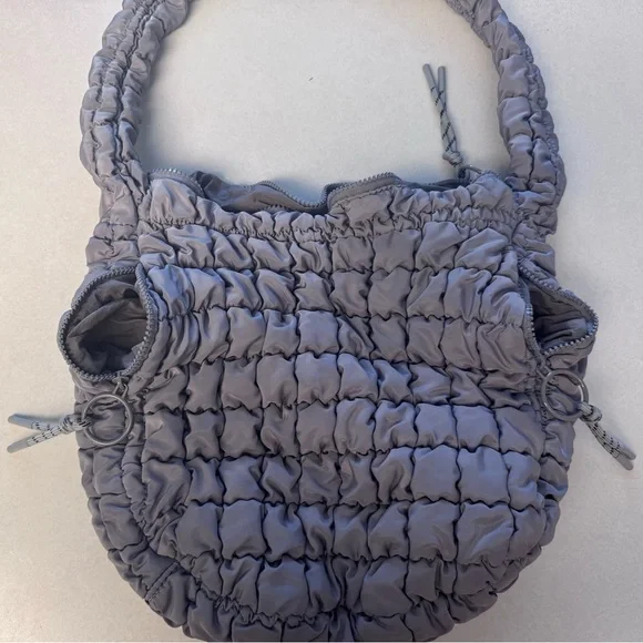 Urban Expressions Puffy Shoulder Bag Gray Ruched Nylon Trendy Puffer Handbag - Picture 7 of 7